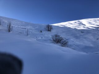 canalone di discesa già in ombra